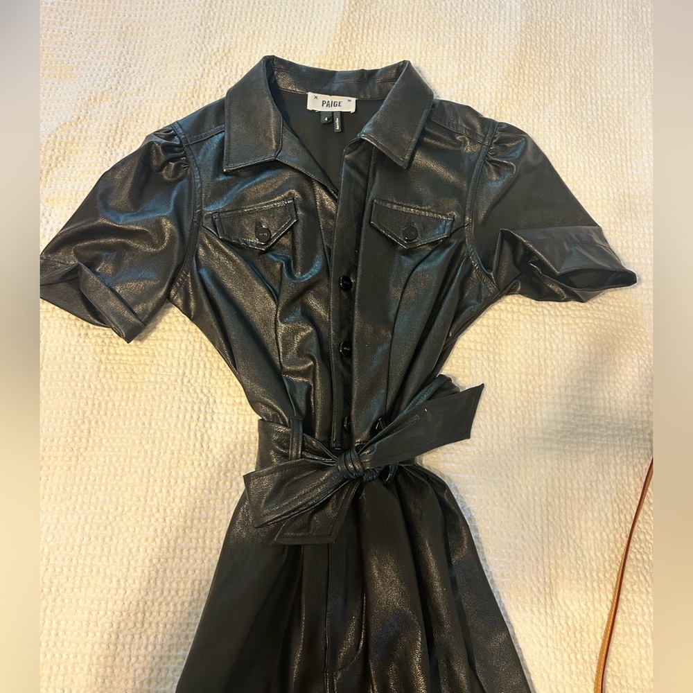 PERFECT condition Paige Black Leather Jumpsuit